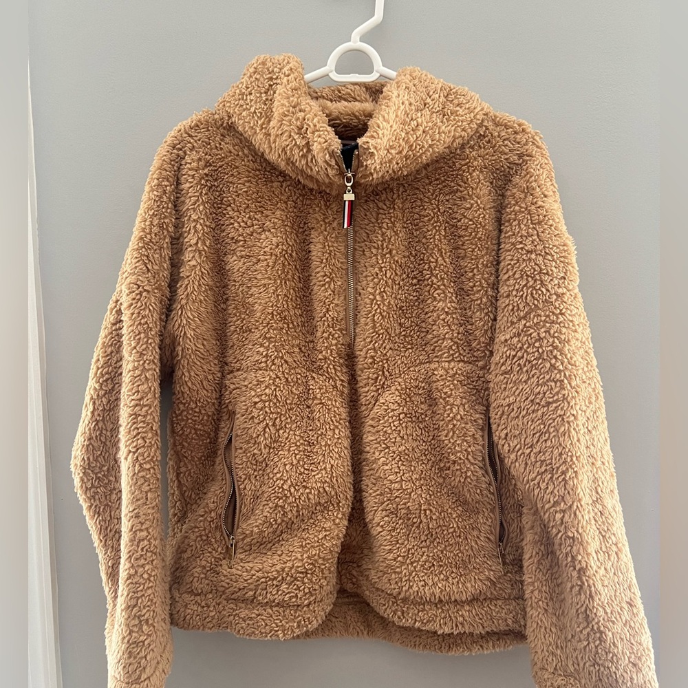 Tommy Hilfiger Sherpa Quarter-Zip Jacket Womens Large- Camel Color